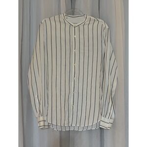 Officine Generale Gaston Shirt Men L Stripe Grandad Collar Cotton Portugal